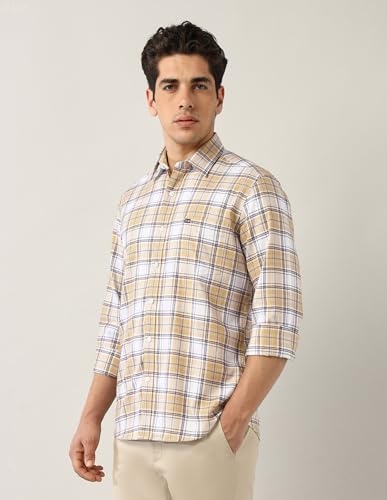 Arrow Sports Men's Checkered Slim Fit Shirt (ASAJSH1825_Light Yellow
