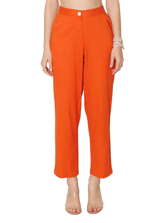Zink London Women's Rust Solid Straight Fit Trouser