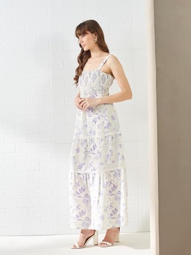 Latin Quarters Women's White Sleeveless Square Neck Printed Casual Maxi Dress_M