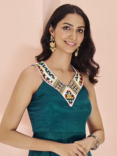 FUSIONIC Teal Silk Handworked Gown Dress
