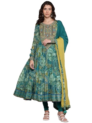 Blue Floriant Print Kurta with Churidar and Dupatta