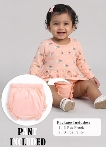 MI Kidz Pure Cotton Full Sleeves Frock and Panty Set for Baby Girls| Baby Girls Dress Set| Girls Cotton Stylish Frock and Panty Set| Coordinated Set