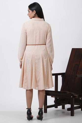 W for Woman Pink Solid Jacquard Flared Dress_24FEW10775-820827_XS