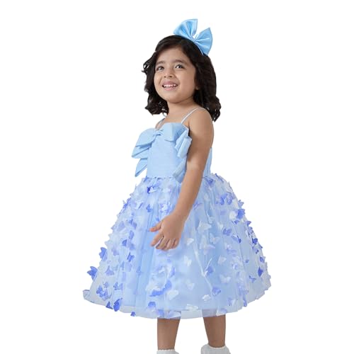 Hopscotch Girls Blue Sleeveless Butterfly Applique Dress for Age (2-3 Years)