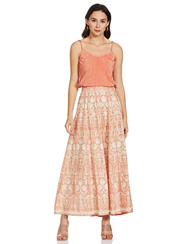 W for Woman Peach Printed Kalidar Skirt_20FEW50283-114284_S