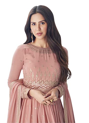 RUDRAPRAYAG Georgette Embroidered Semi-Stitched Maxi Gown For Women Orange_5XL