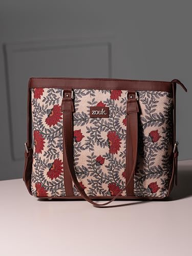 ZOUK Nawabi Couture Handmade Vegan Leather Women's Office Bag for 15.6 inch Laptop with double handles - WavBeach