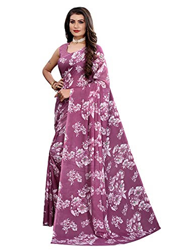 SIRIL Women's Georgette Floral Printed Saree with Blouse(2024S566_Purple)