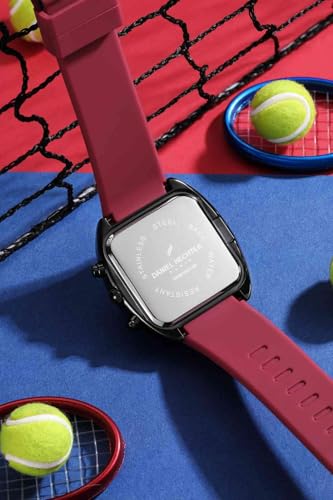 Daniel Hechter Paris Bercy Collection Modern Multi Functional Watch for Men with Square Dial and Silicon Band-DHM1001 (Dial: Black Strap: Red)