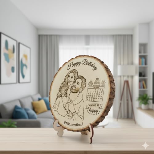 Natural Wooden Slice Photo Frame | 6 Inch Custom Photo Gift Item | Laser Engraved Natural Wood Slice with Stand | Handmade Personalized Gift for Wedding