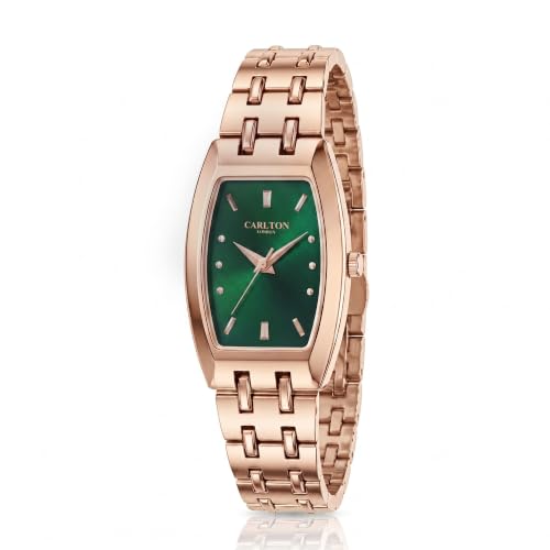 Carlton London Women's Watch Catherine Green Rectangle Dial CL-CT-RGRN | Green Dial | Rectangle Dial Shape | Silver Stainless Steel Bracelet | Quartz Movement