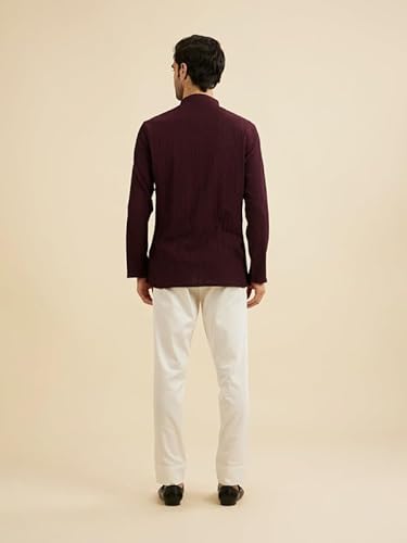 Manyavar Men's Spandex Textured Short Kurta (Wine,L)