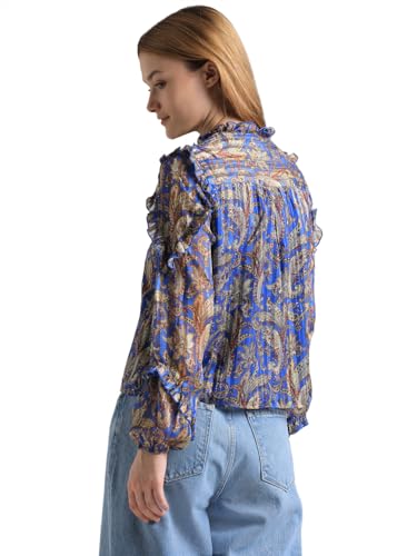 ONLY Women Printed Cotton Regular Fit Blue Top