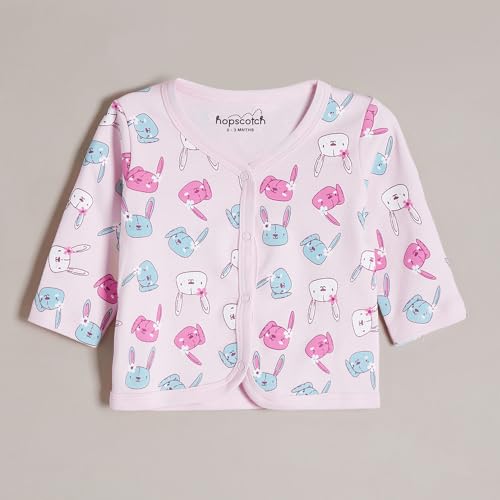 Hopscotch Girls Multi Full Sleeves 3-Pack Pure Cotton Bunny T-shirts For Ages (0-3 Months)