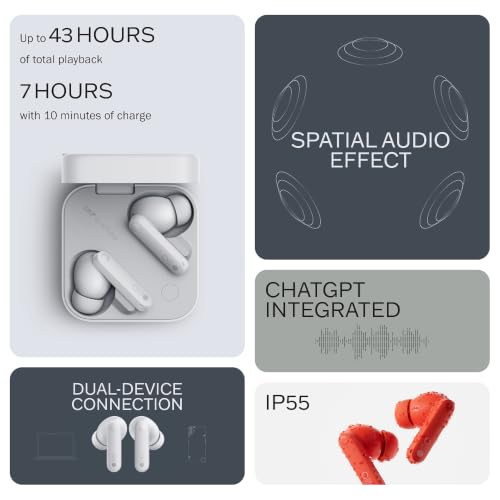 CMF BY NOTHING Buds Pro 2 with 50 dB ANC| Hi-Res + LDAC| Smart Dial| Spatial Audio|Dual Drivers Bluetooth Headset (Light Grey, in the Ear)