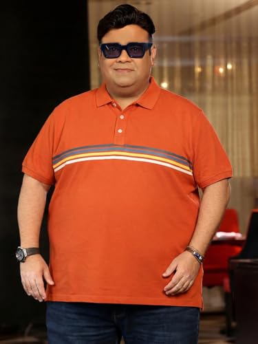Bigbanana Men Plus Solid Orange Half Sleeve Polo Tshirt (Forge,Orange,3XL)