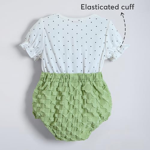 Hopscotch Girls Short Sleeves White Heart Embroidered Bodysuit For Ages (9-12 Months)