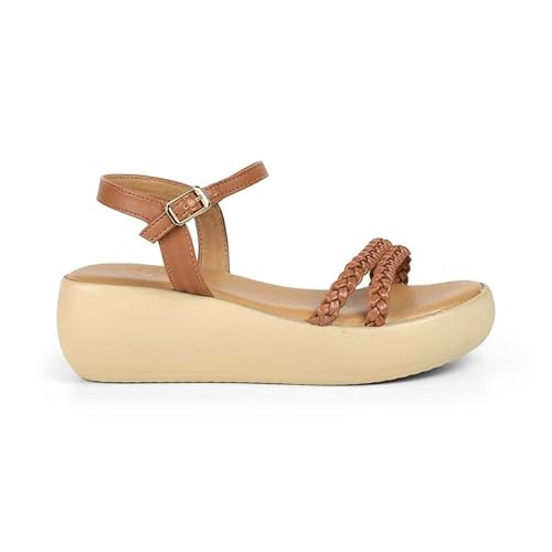 tresmode LEVE Tan Women's Dress Wedge Sandals in Size 6 UK / 39 EU