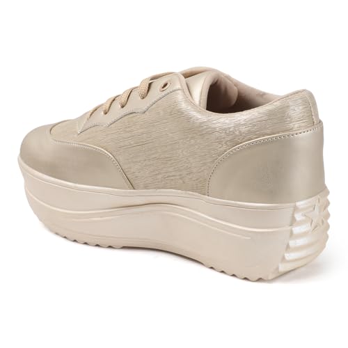 Vendoz Women Casual Wedding & Party High Heel Sneakers I Cushioned Insole I Glittery & Mettalic Bridal Wear I Lightweight and Stylish Shoes for Girls CNV4047GL-36 Gold