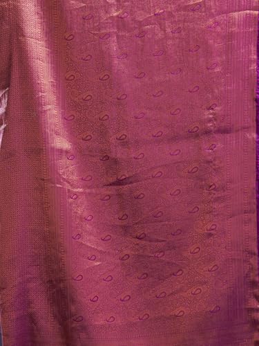 Satrani Women's Silk Blend Banarasi Jacquard Saree with Unstitched Blouse Piece (3819S409N_Deep Purple & Golden)