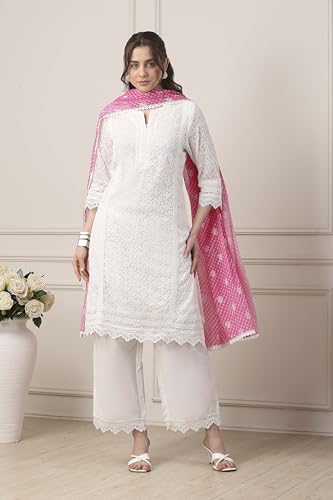 Biba Women White Cotton Straight Suit Set_38
