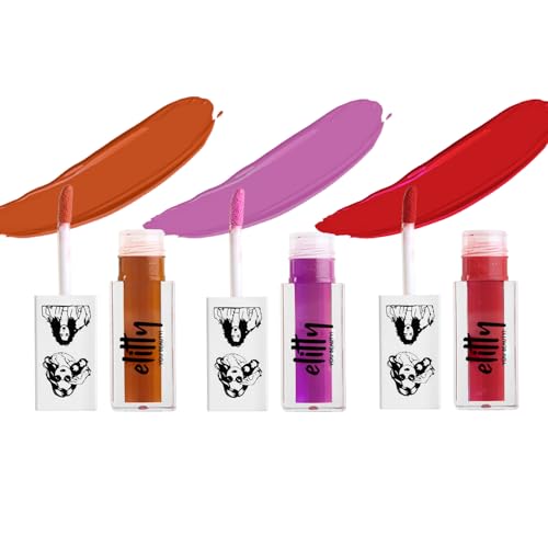Elitty After Hours Liquid Lipstick Combo | Transfer proof, Smudge proof & Lightweight | (Pack of 3) | Matte Shades (Rusty Orange,Purple,Red) | 4 ML Each