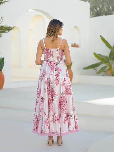 Divena White Floral Shoulder Strap Cotton Dress