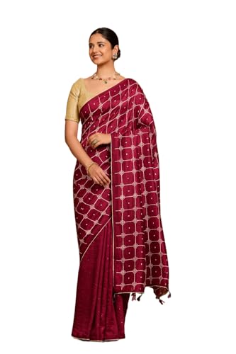 Taneira Women Dark Pink Murshidabad Pure Silk Mukaish Saree with Unstitched Blouse Piece (SAIH01AC1469-Dark Pink)