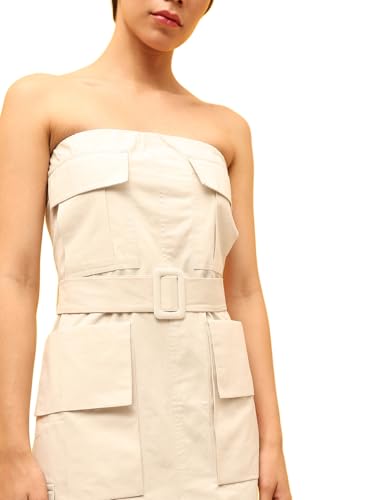 ONLY Women Fit and Flare Beige Dress with Belt