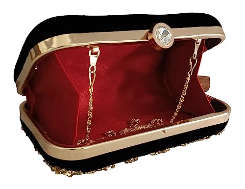 DUCHESS Women Embroidered Black Gold Clutch for Wedding Party