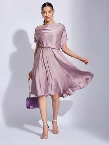 Latin Quarters Women Pink Halter Neck Half Sleeves Solid Fit & Flare Dress