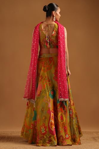 Soch Womens Light Green Tissue Embellished Lehenga Choli With Sequins