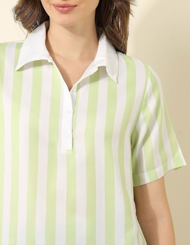 U.S. POLO ASSN. Women Vertical Striped Polo Top (UWSS25TOP230_Green_L)