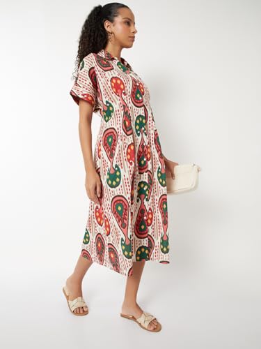 Max Women's Polyester A-Line Below The Knee Dress (IS510004_Multi