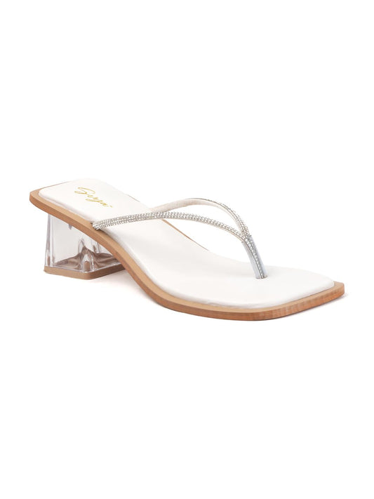SVYA Women Block Heel Sandal (White, UK Footwear Size System, Adult, Women, Numeric, Medium, 9)