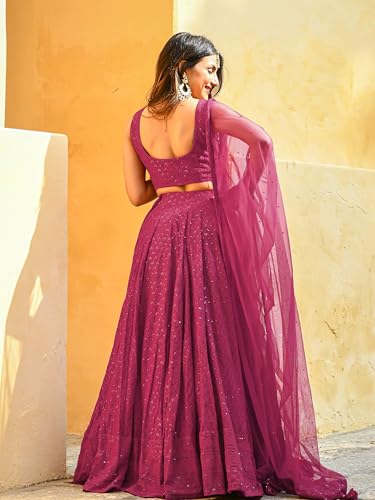 Zeel Clothing Women's Sequins Thread Embroidered Georgette Lehenga Choli With Dupatta (5124-Women-Lehenga-Choli-Latest,Free size) (Pink)