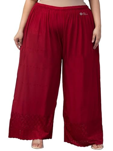 Style Prezone Rayon Flared Maroon Palazzo for Women | High Waist Trousers | Plus Size Loose Fit Bottoms for Ladies & Girls | Plain Pants