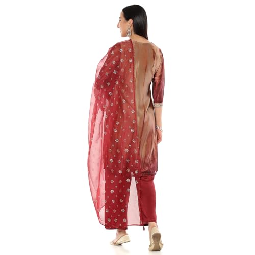 Rangriti Women's Gold Crepe Georgette Straight Printed Kurta Palazzo Suit Set_46