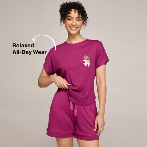 NYKD (NYS940 Soft Modal Cotton Coords Night Suit for Women | Relaxed Fit Round Neck T-Shirt with Extended Shoulder Sleeves & Shorts | Perfect for Sleep, Lounge & Everyday Wear - Wine