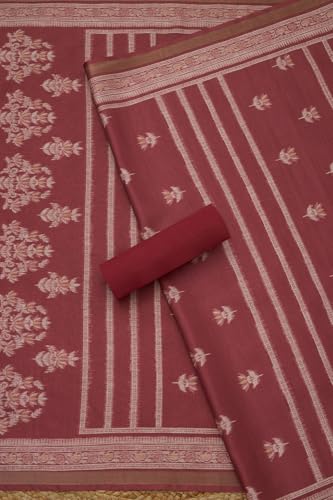 Soch Womens Rust Art Tussar Floral Print Unstitched Dress Material With Pearl