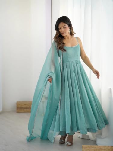 Leeli Peeri Designer Women's Crunchy Silk Solid Anarkali Kurta Set With Dupatta