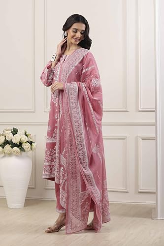 Biba Women Pink Cotton Straight Suit Set_32