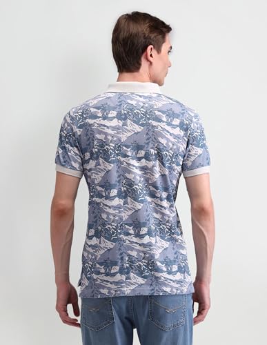 U.S. Polo Assn. Denim Co. Men's Blue Graphic Polo Collar Half Sleeve Casual Cotton Slim Fit T-Shirts (UDTSH2626_Blue_S)