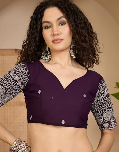 SIRIL Women's Embroidery, Lace Saree With Unstitched Blouse Piece(4961S702_Beige)