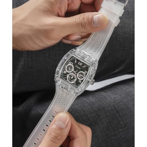 GUESS Phoenix Analog Watch Gw0499G8 Silicone Men Analog Watch, Green Dial, Silver Band