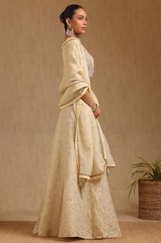Soch Women's Brocade Lehenga Choli Set (OWS5CD21775_Cream_XL)