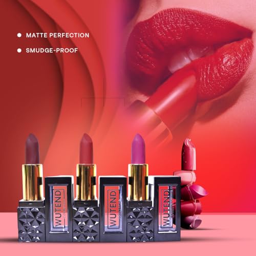 WUTEND Luxury Matte Lipstick Set, 3 Rich Shades, Gold Cap with Black Base, Brown Pink Plum Colors