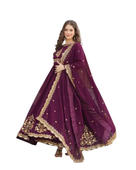 ANAGH APPARELS Premium Fox Georgette Anarkali Gown with Dupatta for Women | Embroidery Sequin Work | 3 Meter Flare | Full-Length 58” Ethnic Dress