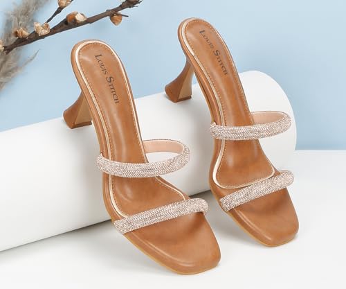 LOUIS STITCH Women's Fashion Slip-On Pointed Heel Sandals | Open Toe Tan Stylish Stiletto Heel Sandal for Ladies, Fashionable and Comfortable Sandal |LSOF-LDPH-GLDSTN | (UK-5)