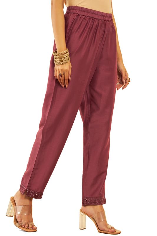 Soch Womens Maroon Silk Blend Embroidered Suit Set with Zardosi Sequinned Work